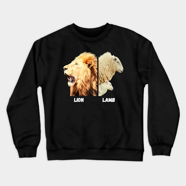 Fierce lion and gentle lamb with mother Crewneck Sweatshirt by Blue Butterfly Designs 